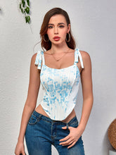 Sexy Floral Square Neckline Off-Shoulder Backless Slim Top