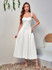 Rustic Style Sleeveless Backless Bandeau Ruched Midi Dress