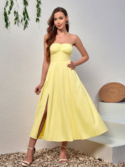 Fashionable Solid Sleeveless Bandeau Midi Dress