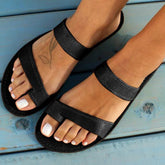 Open-toe Double Band Flats Slippers