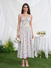 Ruched Crisscross Back Split Floral Print Dress