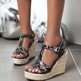 Serpentine Print Wedge Espadrille Sandals