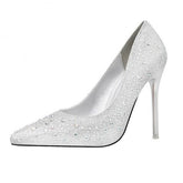 Silver Rhinestone Pointed Toe Stiletto Heels Shoes