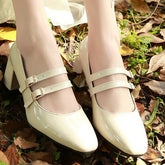 Patent Leather Low Heel Pumps With Buckle
