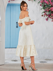 Puff Sleeves Satin Midi Dress