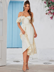 Puff Sleeves Satin Midi Dress