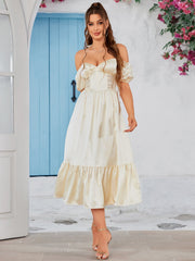Puff Sleeves Satin Midi Dress