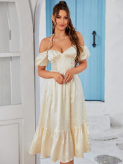 Puff Sleeves Satin Midi Dress