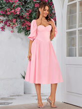 Blushing Charm Puff-Sleeve Midi Dress