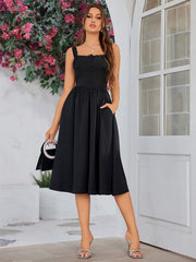 Classic Lace-Trimmed Mid-Length Dress