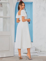 Classic White Square Neck Midi Dress