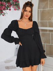 Puff-Sleeve Ruffled Mini Dress