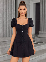Puff-Sleeve Skater Dress