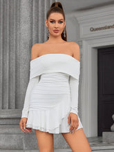 Off-Shoulder Ruched Ruffle Mini Dress