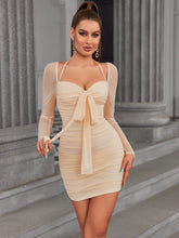 Bow-Front Ruched Bodycon Mini Dress