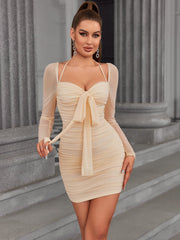 Bow-Front Ruched Bodycon Mini Dress
