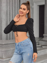Long Sleeve Tie Front Crop Top