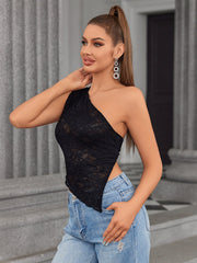 One-Shoulder Lace Crop Top