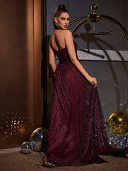Ruby Shimmer Strapless Gown Dress