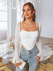 Long Sleeve Mesh Corset Top