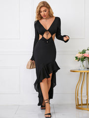 Cut Out Ruffle Asymmetrical Hem Dress