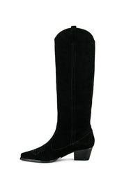 Suede Pointed Toe Western Cowboy Knee High Boots - Black