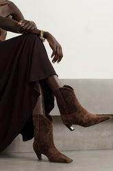 Faux Suede Swirling Embroidery Cowboy Ankle Boots