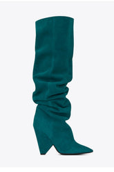 Faux Suede Slouch Pointed Toe Knee High Boots