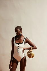 Color Block Button Front High-Cut Bikini Set