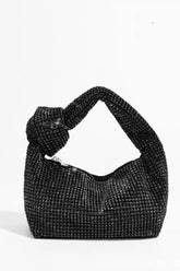 Rhinestone Knot-Handle Slouchy Dumpling Bling Shoulder Bag