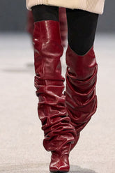 Ruched Pointed Toe Wedge Over-The-Knee Boots