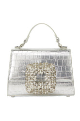 Rhinestones Embellished Crocodile Mini Crossbody Handbag