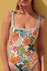 Floral Tie Shouler One-Piece Swimsuit