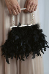 Feather Evening Clutch Bag With Pearl Handle
