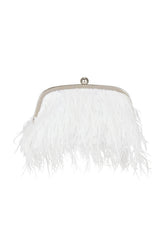 Pearl Top Handle Feather Evening Clutch With Chain Straps