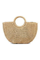 Woven Rattan Circle Handle Beach Tote Bags