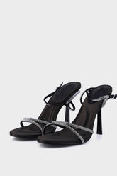 Diamante Strap Stiletto Heeled Sandals - Black/White