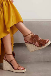 Flowers Embellished Platform Espadrille Wedge Sandals