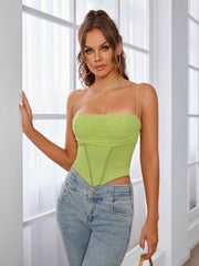One Shoulder Asymmetrical Hem Mesh Top