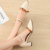 Pointed Cap-toe Pump Shoes Ankle Strap Heels