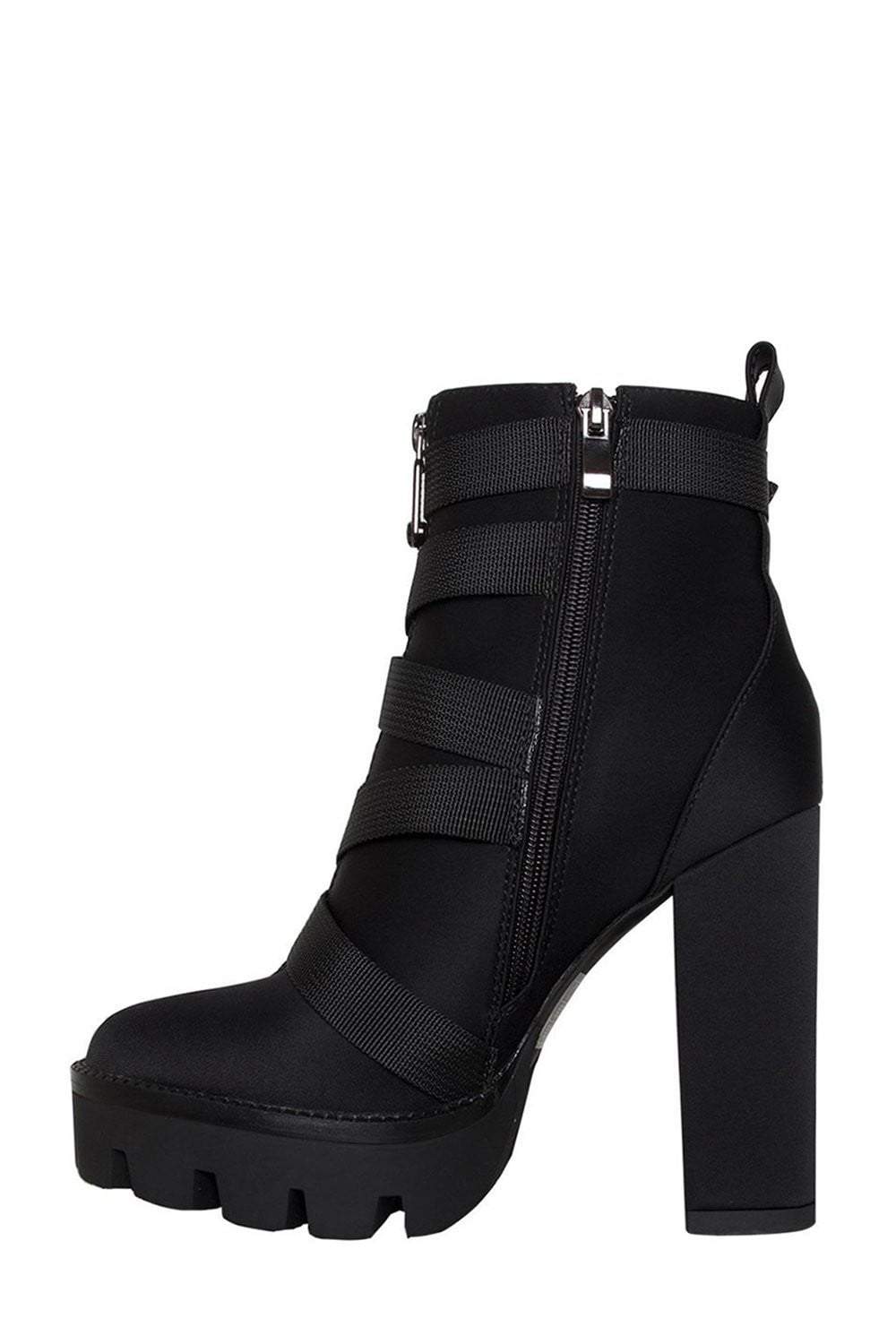 Black Zip Chunky Buckle Platform Ankle Boots