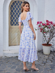 Floral V-neck Short Sleeve Dress