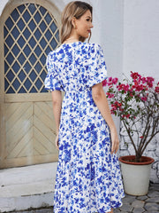 Print V-neck Short-sleeved Dress