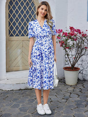 Print V-neck Short-sleeved Dress