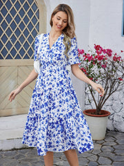 Print V-neck Short-sleeved Dress