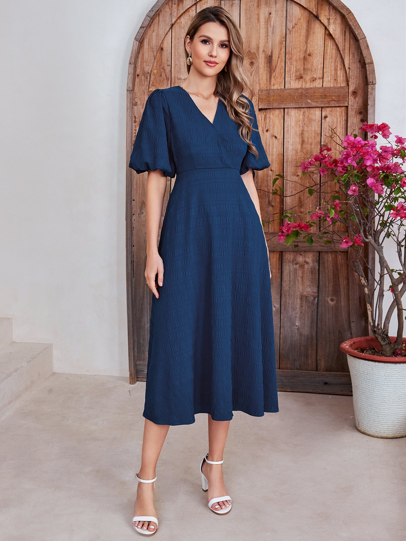 Haute V-neck Solid Dress
