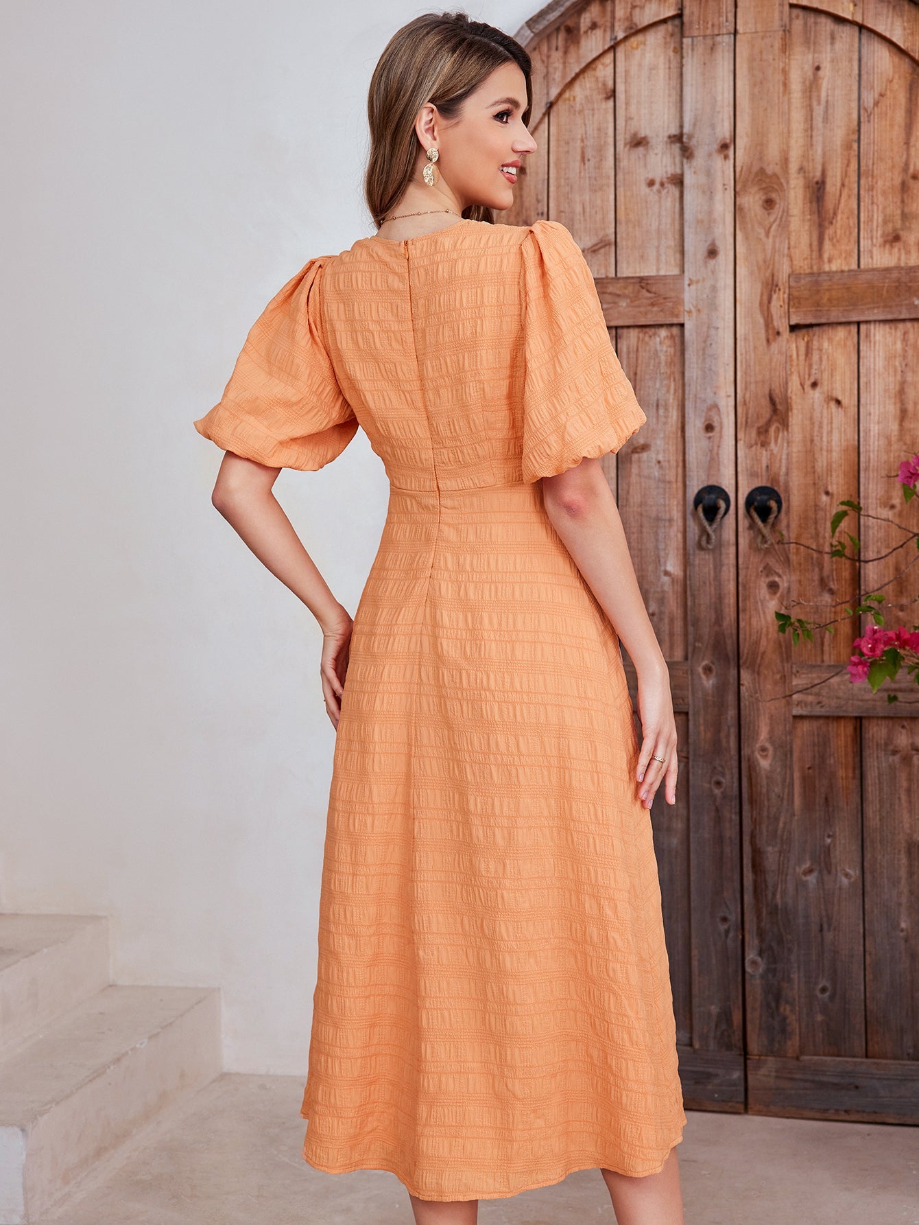 Haute V-neck Solid Dress