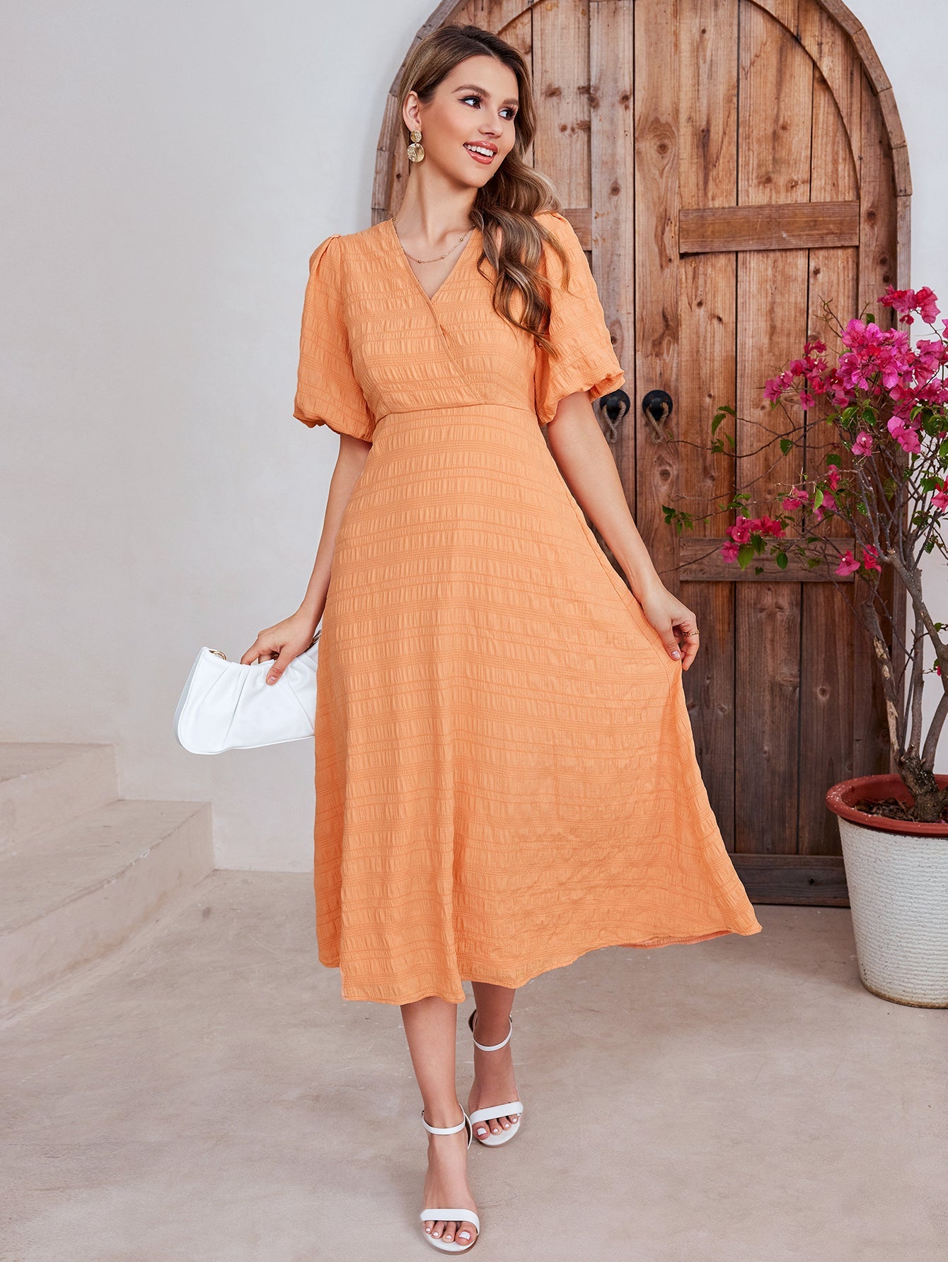 Haute V-neck Solid Dress