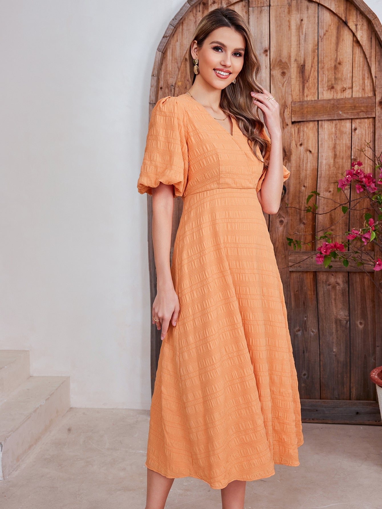 Haute V-neck Solid Dress