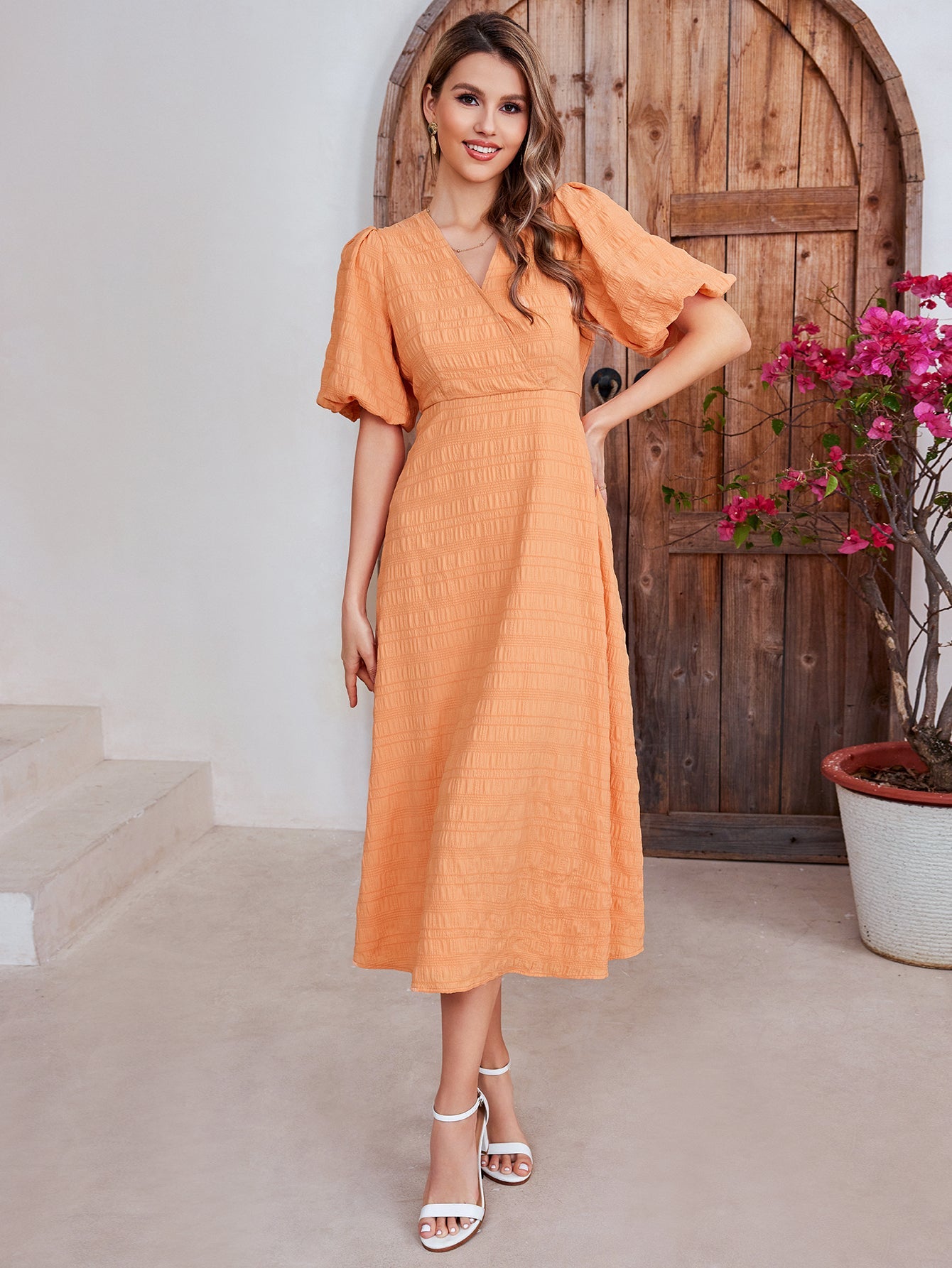 Haute V-neck Solid Dress